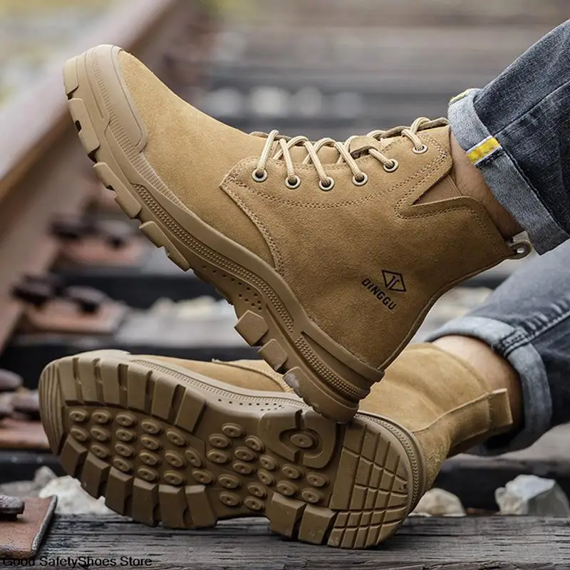 Cow Suede Work Boots Men Safety Shoes Anti-Smash Anti-Scalding Welder Shoes Steel Toe Safety Boots Men Autumn Winter Work