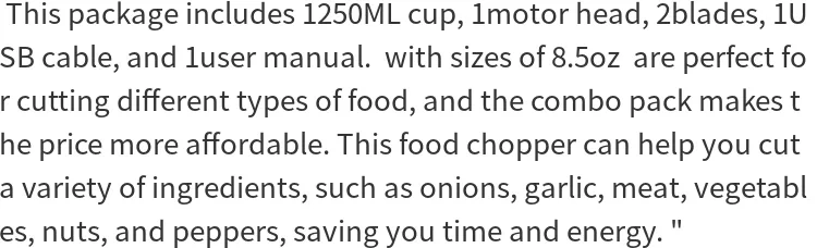 Description Picture 2 of itemFood chopper Mini 250ML portable waterproof electric chopper suitable for garlic onion USB rechargeable vegetable garlic press