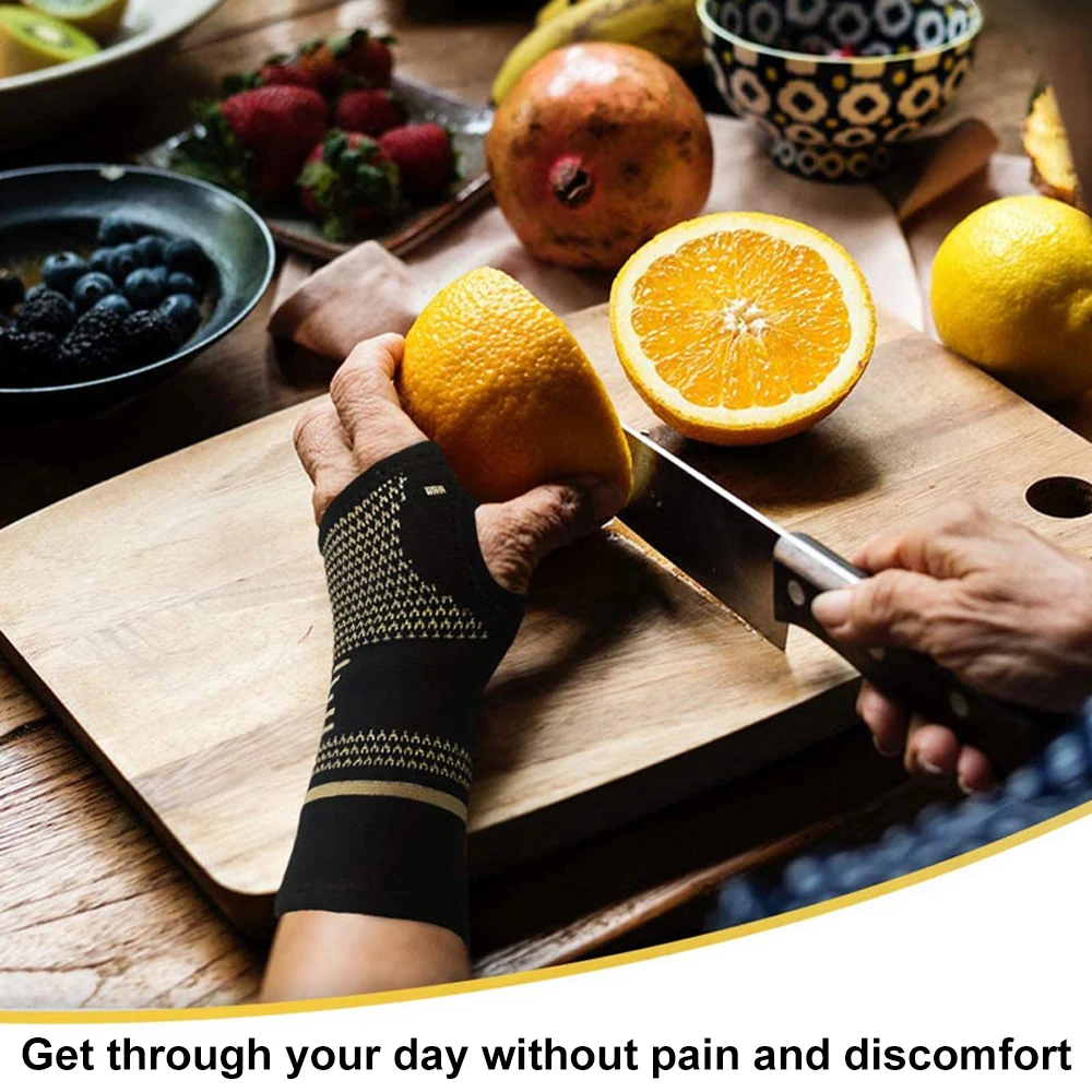 1 قطعة قفازات ضغط النحاس الرياضة واقي المعصم التها...