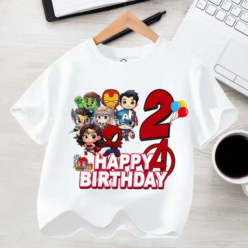 어린이 마블 어벤저스 맞춤형 생일 소녀 티셔츠 여름 슈퍼 히어로 생일 파티 반..