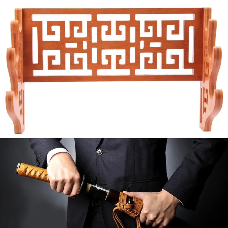 3 Tier Bamboo Sword Holder Wall Mount Display Stand Samurai Sword Rack Hanger For Katana Wakizashi Tanto Genji 3