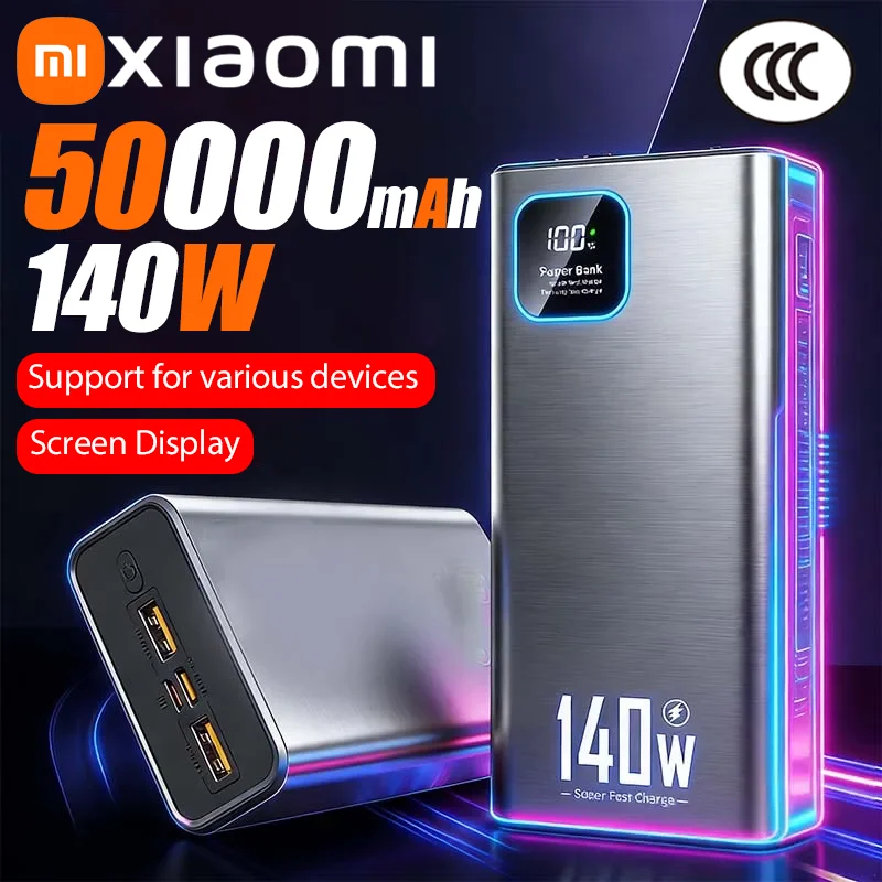 Batterie externe Xiaomi 140W 500000mAh ultra-capacité, charge ultra-rapide, chargeur de batterie portable CCC pour iPhone Samsung 2026 Nouveau
