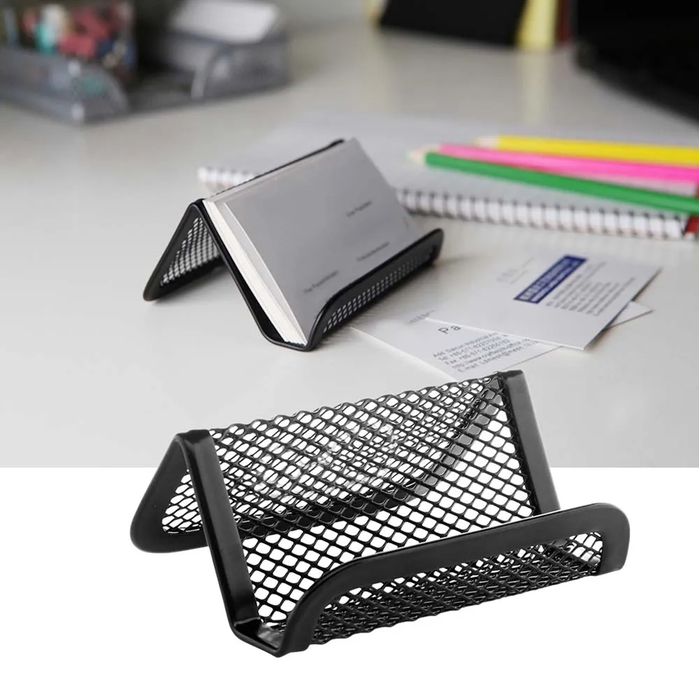 Metal Mesh Desktop Collection Business Card Name Card Holder Organizer Stand Black for Offies Business Supplies