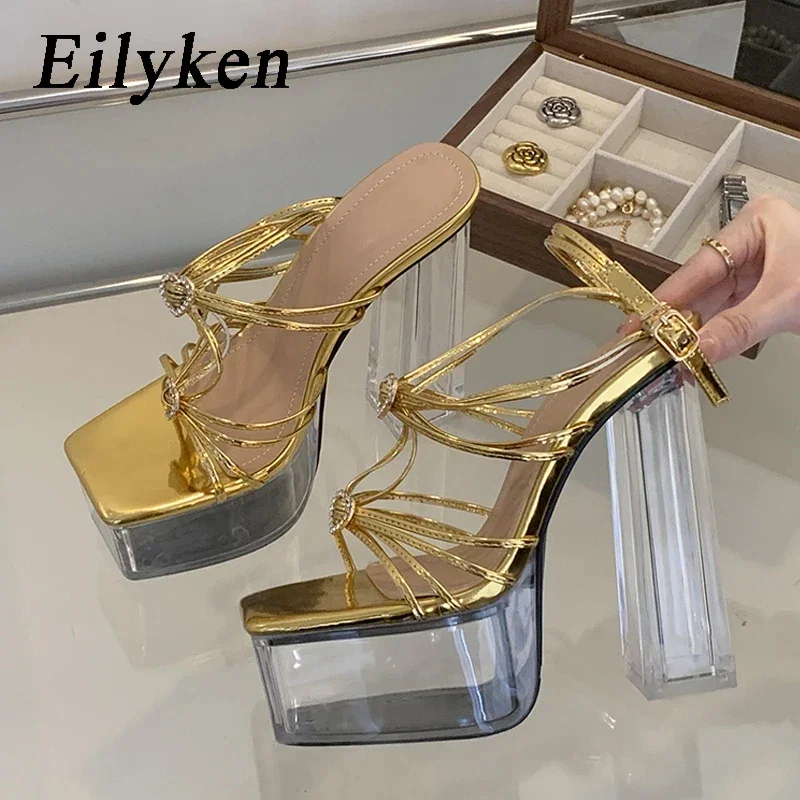 

Eilyken/летние женские босоножки в уличном стиле с открытым носком и ремешком на щиколотке с узкими ремешками туфли на высоком каблуке с прозрачной платформой