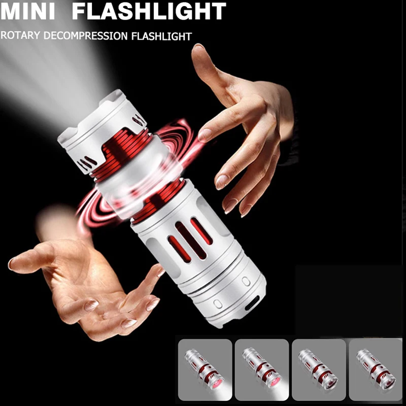 New Mini Flashlight Whirlwind Decompression Torch Super Bright Outdoor Home Type-C Rechargeable Long Shot Small Portable