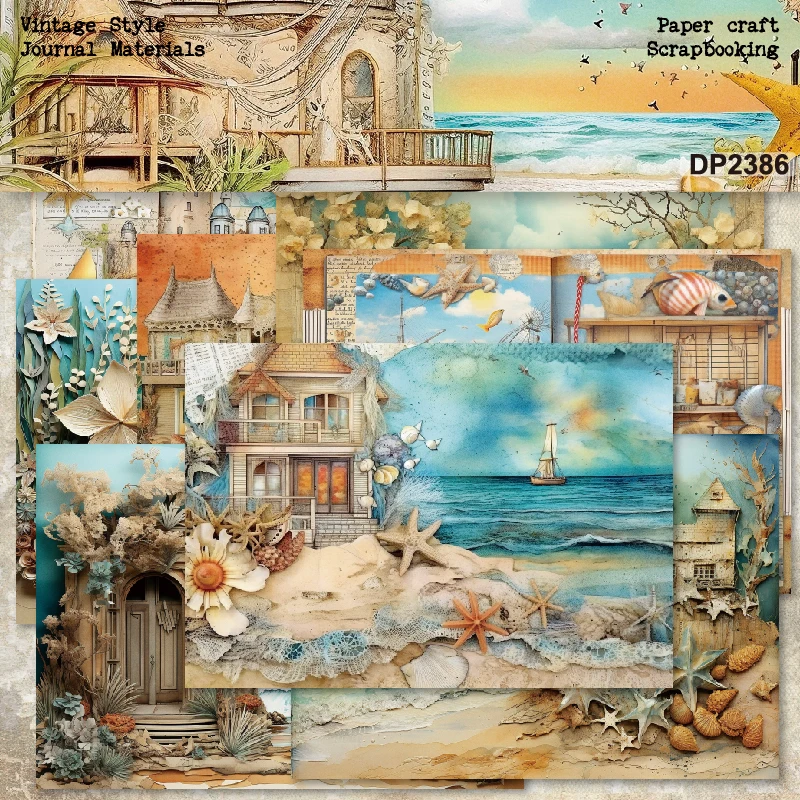 

Panalisacraft 8sheets A5 size Vintage Style Sea Light Scrapbooking patterned paper Fancy Card Pack Light weight Craft Paper Card