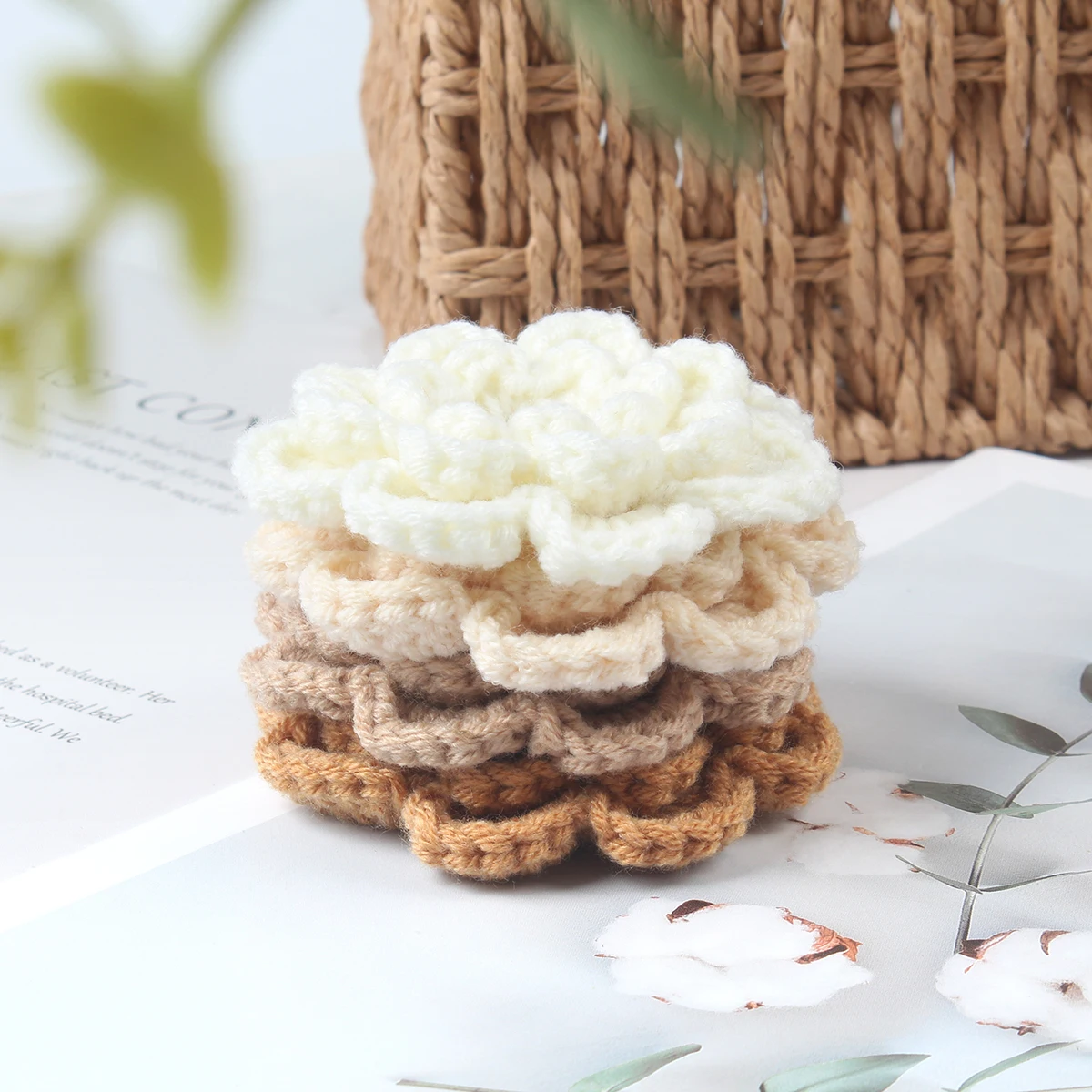 10pcs 3D Handmade Flowers DIY Knit Crochet Cotton Patches Applique Baby Hair Clip Hat Headwear Crafts Clothing Accessories