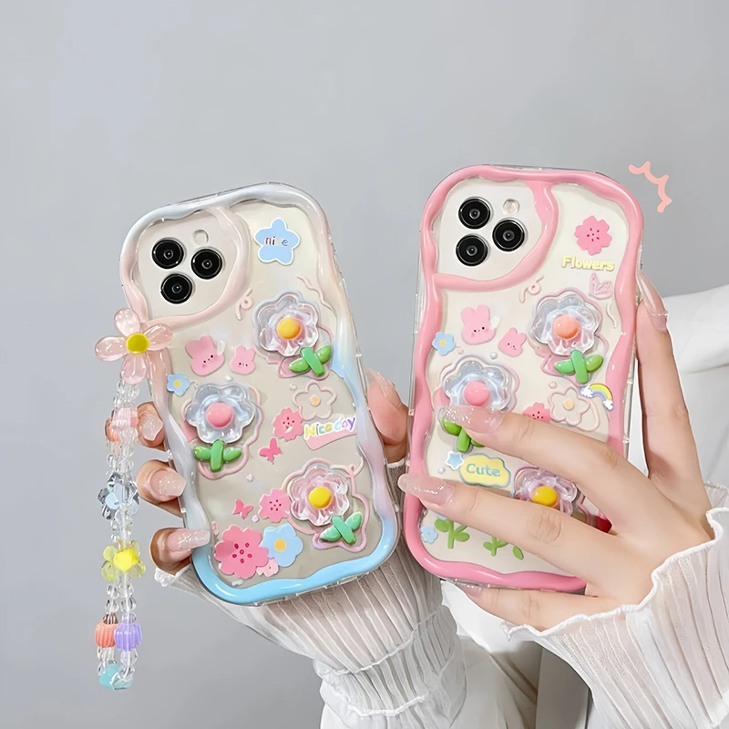 Elegant 3D Floral Chain Phone Case Cover