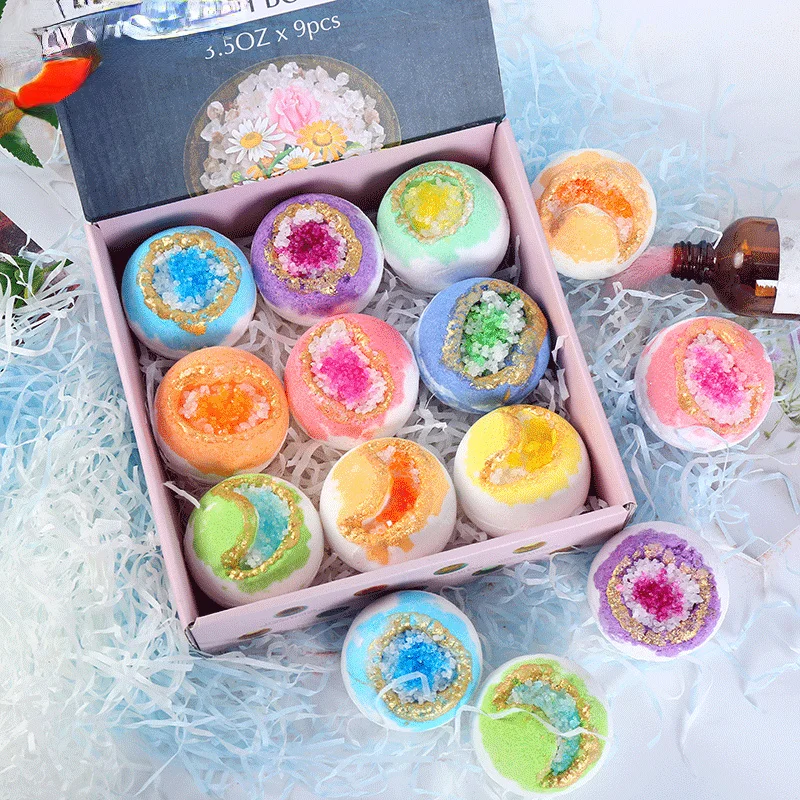 

9pcs Bombe De Bain Bath Salt Ball Dried Flower Ease Tension Natural Essential Oil Bubble Bouncy Explosion Bath Ball for Bathtub