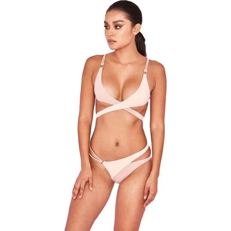 

New European and American Foreign Trade Bikini Casual Surfing Swimsuit Women's Separate Solid Color Swimsuit