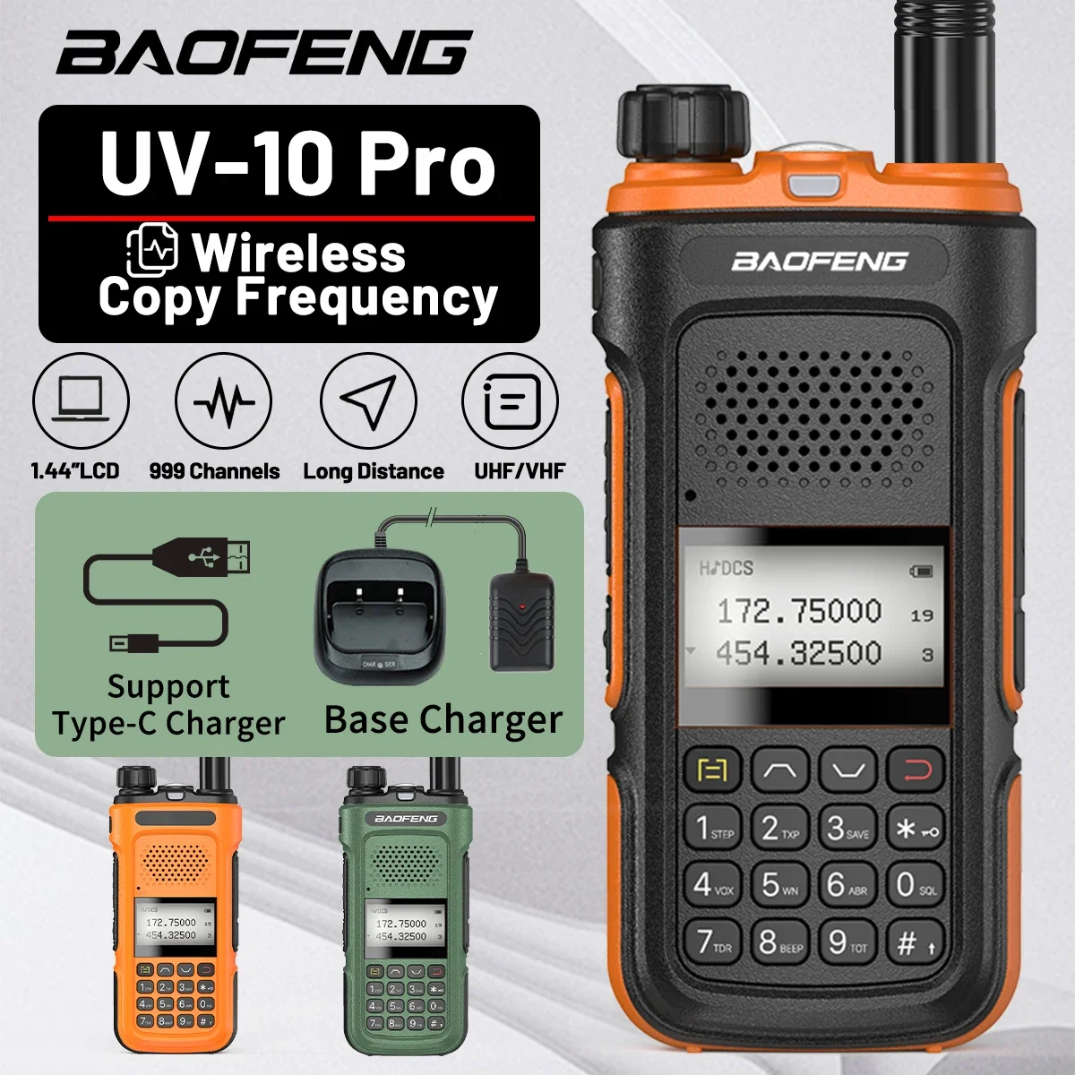 

Baofeng UV-10PRO Wireless Copy Frequency Walkie Talkie Ham Radio Handheld Type-C Charger Long Range Rechargeable Two Way Radio