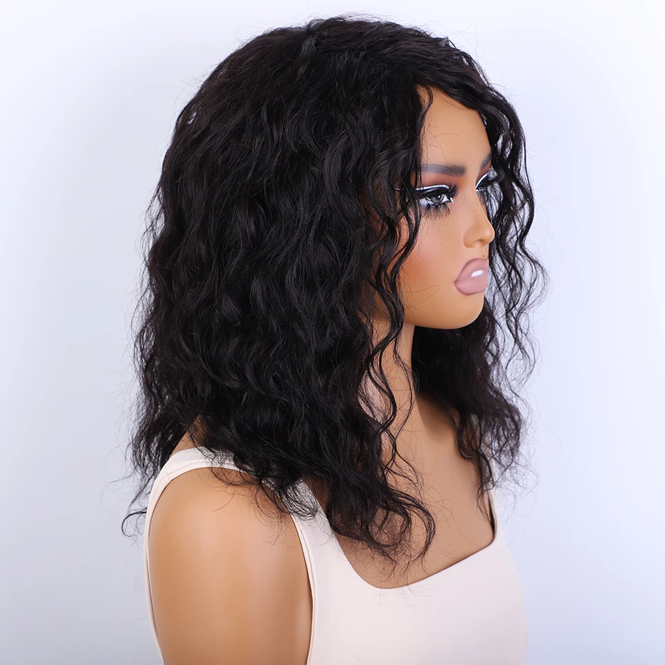 Brazilian Human Hair Wig For Black Women Curly Wig With Bangs Curly Bob Wigs Human Hair Side Part Fluffy Brown Mixed Blonde human hair wigs