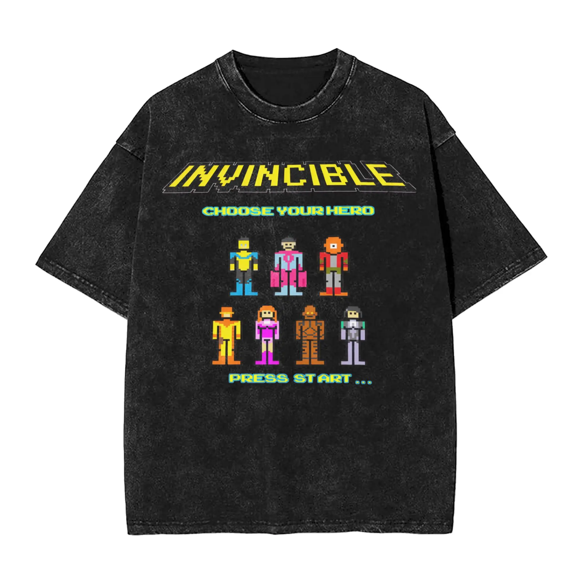 Invincible Cartoon Comic Washed Streetwear HipHop Oversized T-Shirt