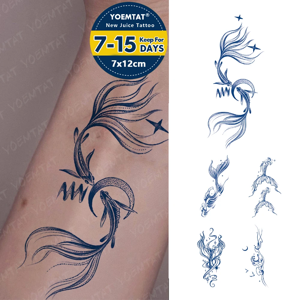 

Semi-Permanent Harajuku Goldfish Month Waterproof Temporary Tattoo Stickers Herbal Ink Lasting Tatoo Body Art Fake Tato Women Me