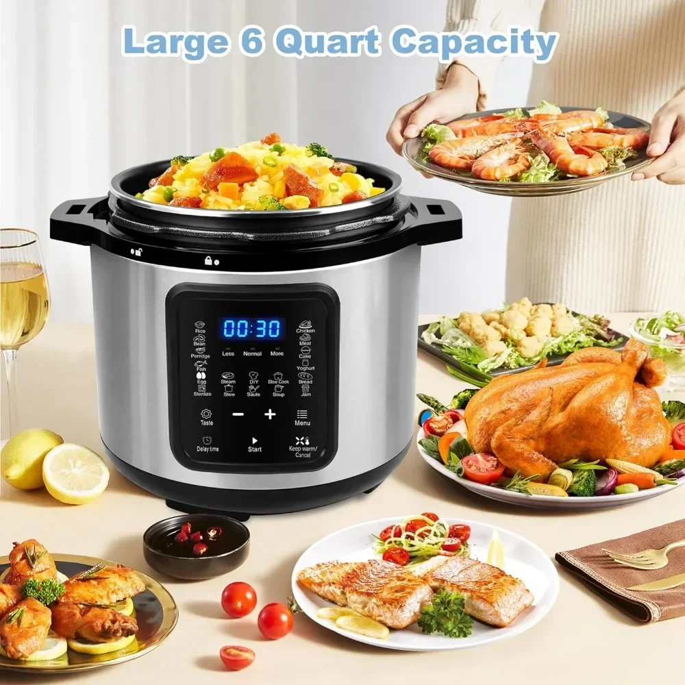 9-in-1 Slow Cooker with 24H Delay Timer, Warmer & Sterilizer, 6 Quart Electric Pressure Cookers 6 Quart Multi-Cooker 6