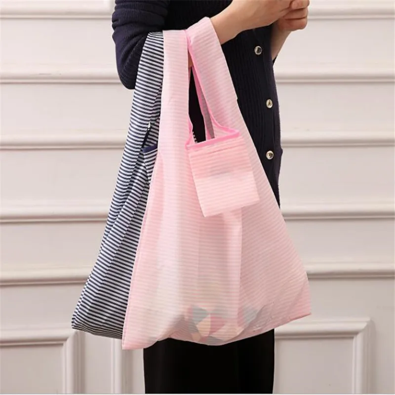 Tote bags Shopping bag Grocery bags Storage bags Portable Reusable Shopping Bag Sweet Striped Dots Large-capacity Grocery Tote Pouch Eco Bags Folding Storage Convenient Handbags