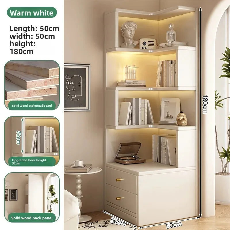 Modern Corner Bookshelf for Living Room Furniture 180cm Tall Storage Rack Display Shelf with Drawer/No Drawer No LED Light - Image 4