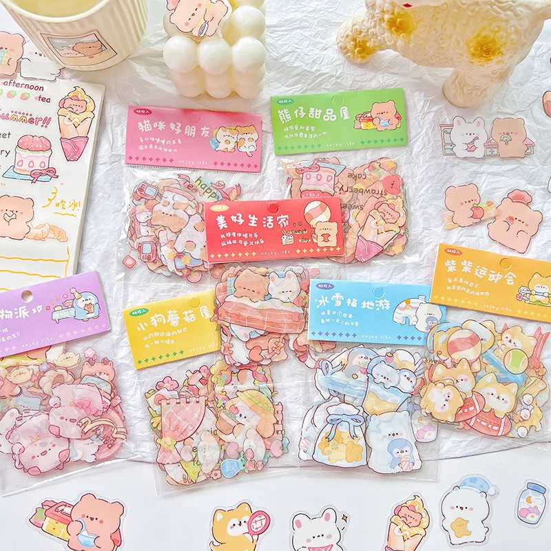 

Набор милых наклеек с мультяшными животными для украшения детских блокнотов и канцелярских принадлежностей, дешевые милые канцелярские принадлежности, милые наклейки