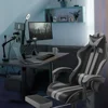 Grey Gaming Chairs with Footrest,PC Gaming Chair,Computer Chair, E-Sports Chair,Ergonomic Office Chair with Adjustable 2