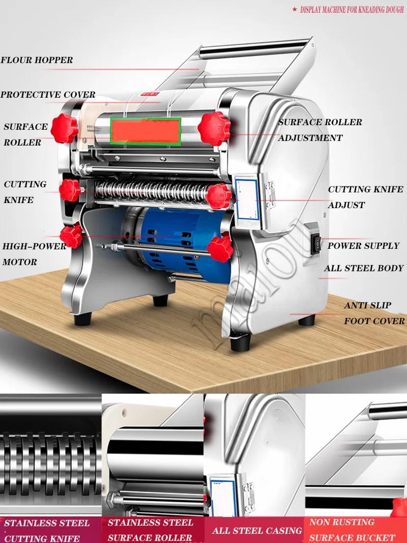 Description Picture 5 of itemElectric Noodle Press Machine Dough Roller Stainless Steel Desktop Pasta Commercial Kneading Dumpling Make 220V