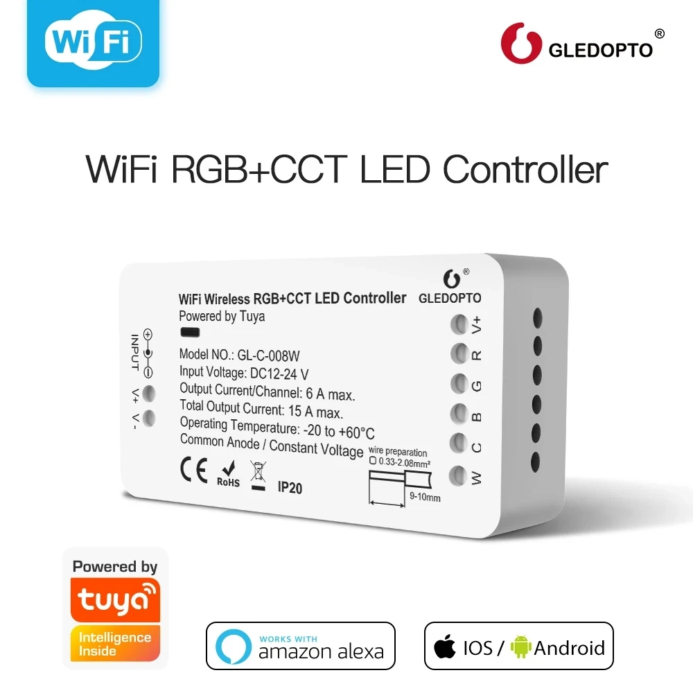 WIFI Wireless RGBCCT LED Controller DC12-24V Work With Tuya Smart Life App Alexa Voice Control Dimmable Strip Lights inqmega 3mp wifi bulb surveillance camera tuya e27 socket wireless camera cctv video security protection motion sensor alexa cam