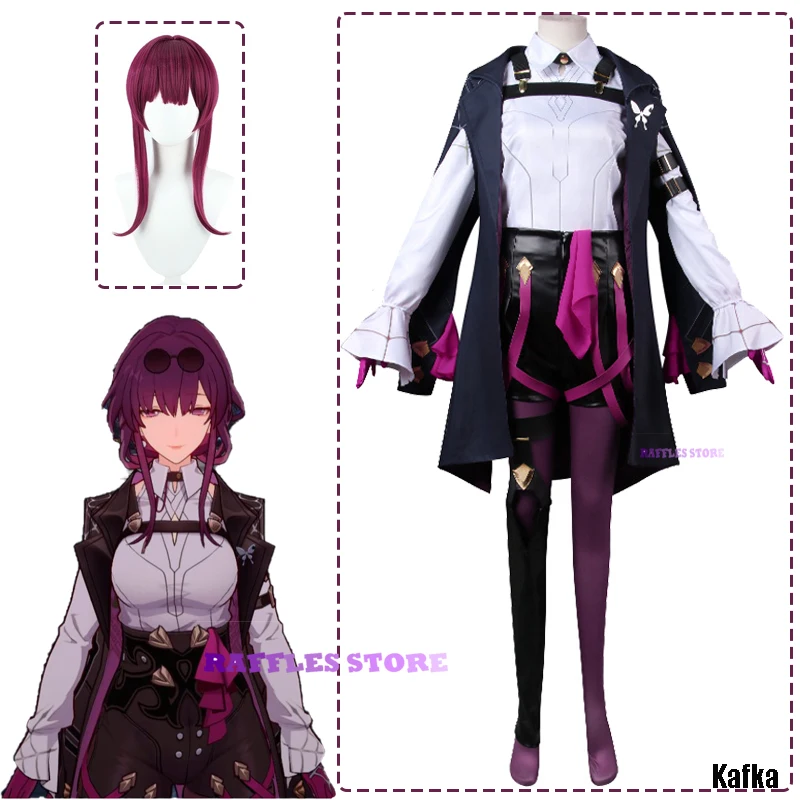 

NEW Kafka Cosplay Costume Wig Game Honkai: Star Rail Cosplay Kafka Fullset Girl Halloween Carnival Cosplay Party Suit XS-XXL