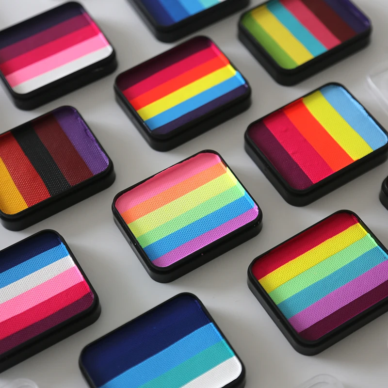 축제 파티용 형광 얼굴 페인트 무지개 케이크 상자, 안전하고 무독하며 세척하기 쉬운 30g