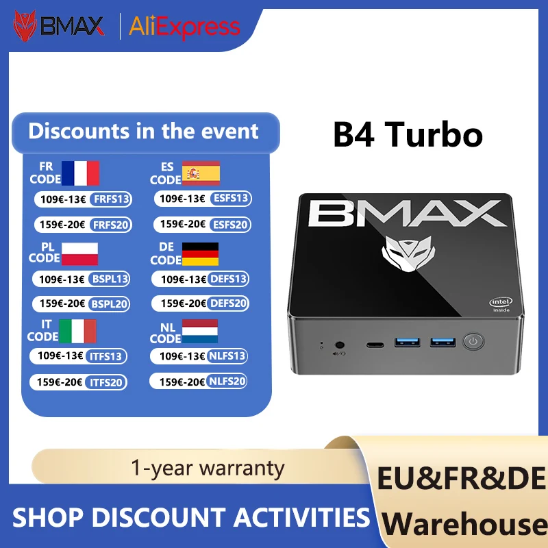 BMAX B4 Turbo Mini PC Intel N150 16GB 512GB SSD Windows 11