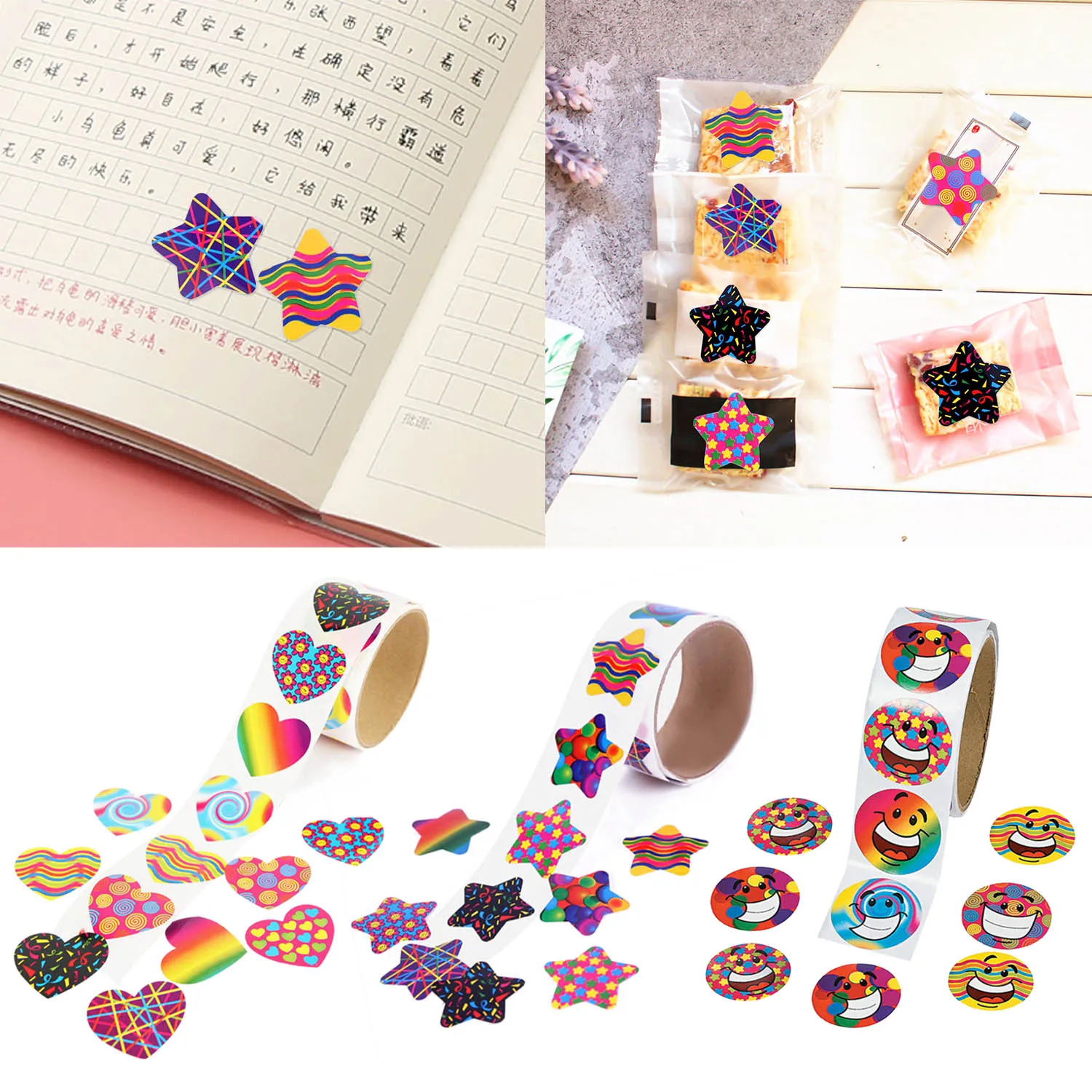 100pcs/Roll Kids DIY Cartoon Stickers Seal Adhesive Label Sealing Colored Smile Face Love Star Tags Sticker Decals Toy | Игрушки и хобби