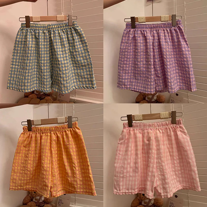 Nouveau short d'été pyjamas coton femmes Shorts bas pour femmes pantalons doux imprimé à carreaux pantalons amples femmes pyjama pantalon