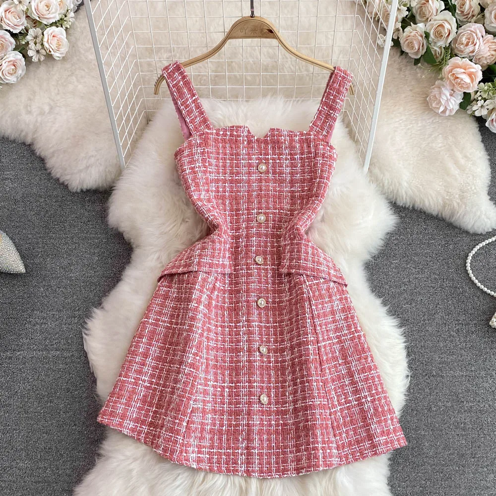2024 Autumn Winter Korean Clothing Tweed Wool Mini Dress