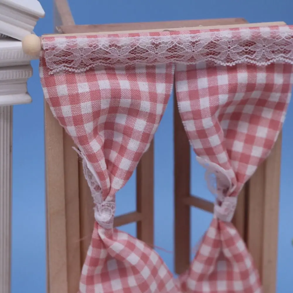 For OB11 Dollhouse Miniature Curtain Flower Curtain 1/12 Scale Dollhouse Decor Accessories Lattice Model Furniture