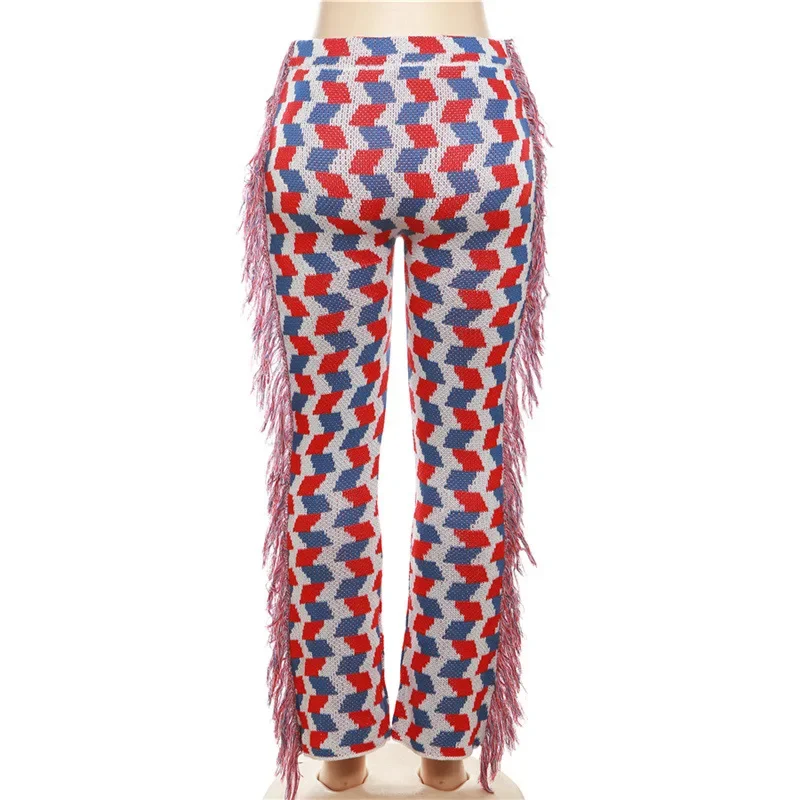 Fashion Knitted Patchwork Tassel Long Pants Casual Streetwear High Waist Ribbed Trousers Women Clothes High Street Capris 2023