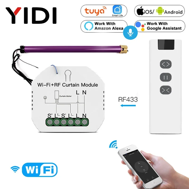 Wifi Inteligente Módulo Interruptor Cortina Tuya Voz Controle sem Fio Cortinas de Rolo Elétrico Obturador Motor Breaker Alexa Faça Você Mesmo Rf433