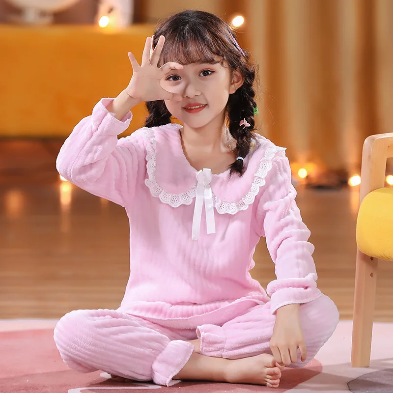 

Зимняя Пижама для детей 2023, фланелевая теплая одежда для сна, домашняя одежда для девочек, детский флисовый костюм из кораллового флиса, Детская Пижама