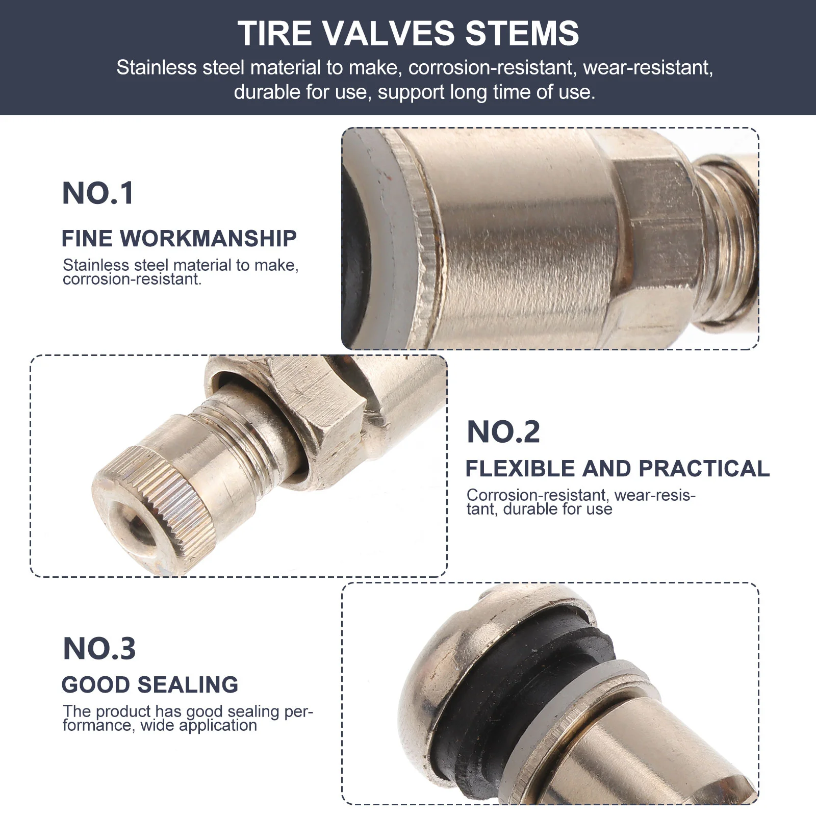 10pcs Bolt-in Tire Valves Stems Stainless Steel Tubeless Wheel Tyre Valves Stems