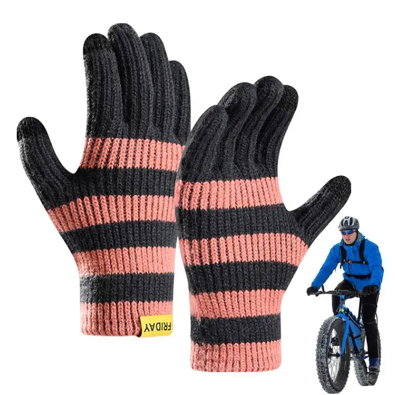 Knitted Gloves Thicken Gloves with Touchscreen Fingers Plush Warm Gloves Elastic Cycling Glove for Cycling Climbing Exercise