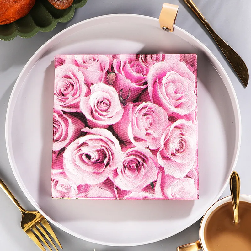 20 Stück/Packung Liebhaber-Herz Rosen-Bedruckte Papier-Einwegservietten DIY Hochzeits- und Partydekoration – Detail 5