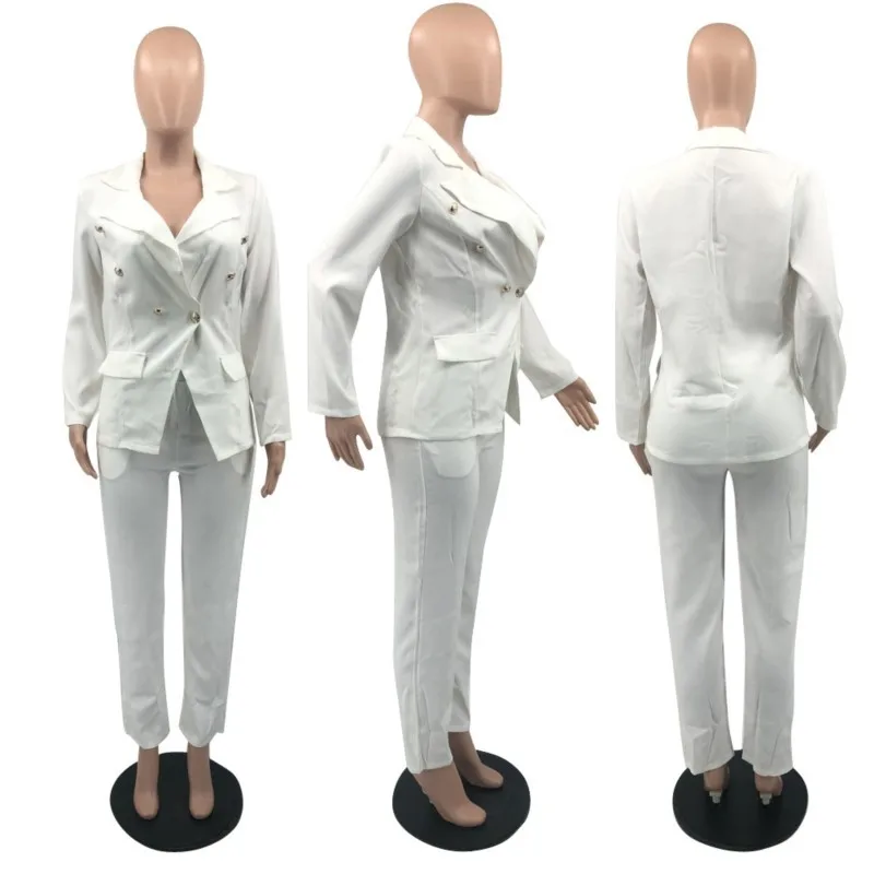 Two Piece Set Autumn Winter Women's Business Suit Fashion Solid Long Sleeve Jacket Tops Pants Matching Set Office Lady Outfits