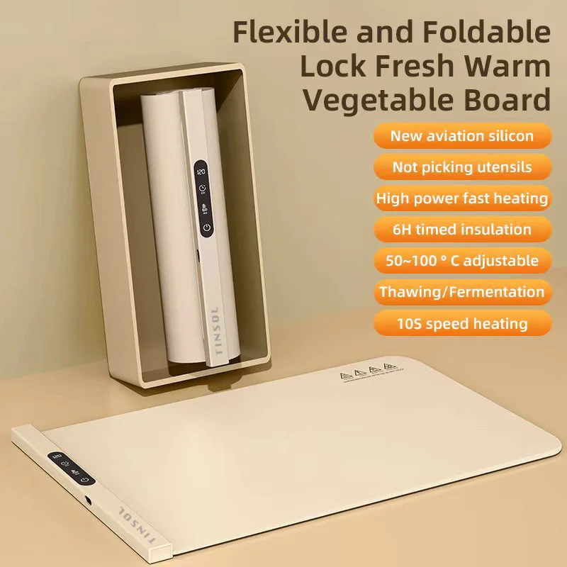 TINSOL פד חימום מזון סיליקון חשמלי בסגנון קוריאני, מגש חימום נייד, פד חימום בופה נייד עם 6 הגדרות טמפרטורה