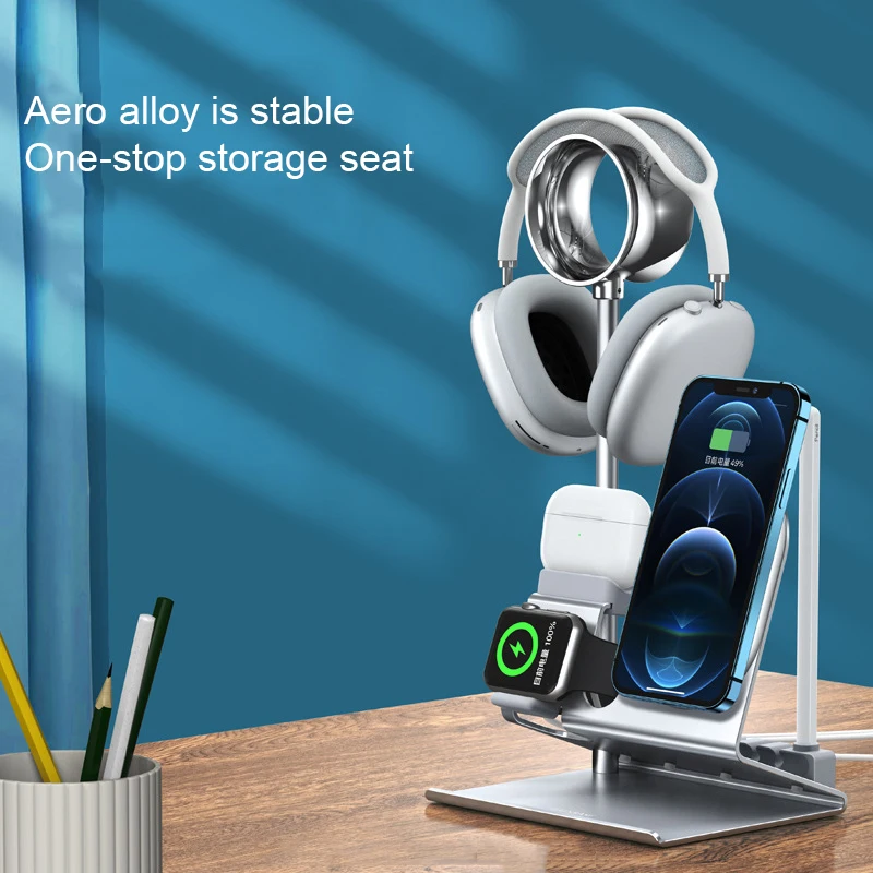 5IN1 Metal Headphone Holder Stand Multifunctional Wireless Charging Base Stand For Watch Airpods Pro Charging Storage Accessory