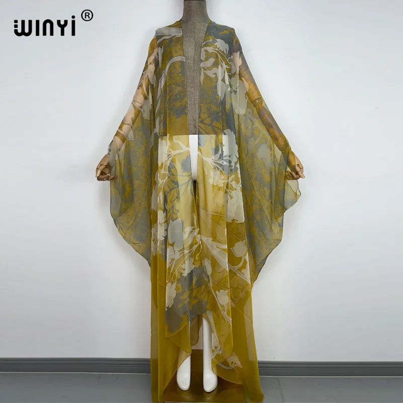 Women's Boho Maxi Kaftan Dress - Batwing Sleeve Silk-Feel Cover Up, Plus Size One Size, 55 Inch Length - View #10