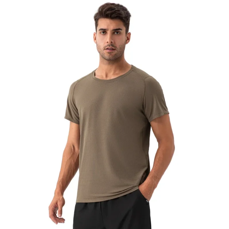 T-shirt casual larghe da uomo T-shirt da palestra a maniche corte T-shirt da corsa sportiva traspirante maschile T-shirt girocollo Camicie solide Abbigliamento uomo - immagine 2