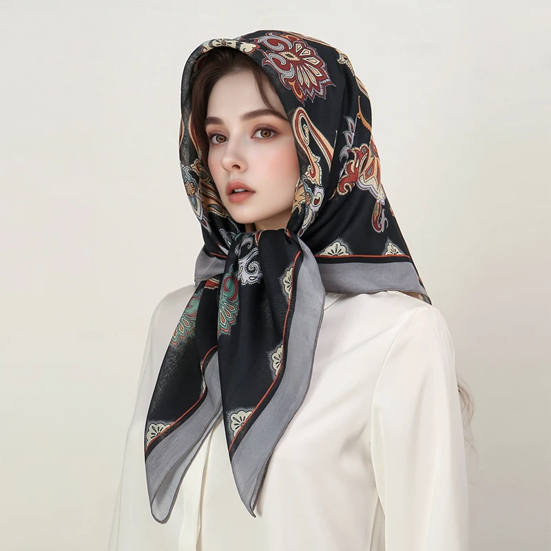 2025 New Fashion 90X90cm Printed Women Scarf Pashmina Silk Scarf Square Shawl Decorative Headband Neck Luxury Design Bandana
