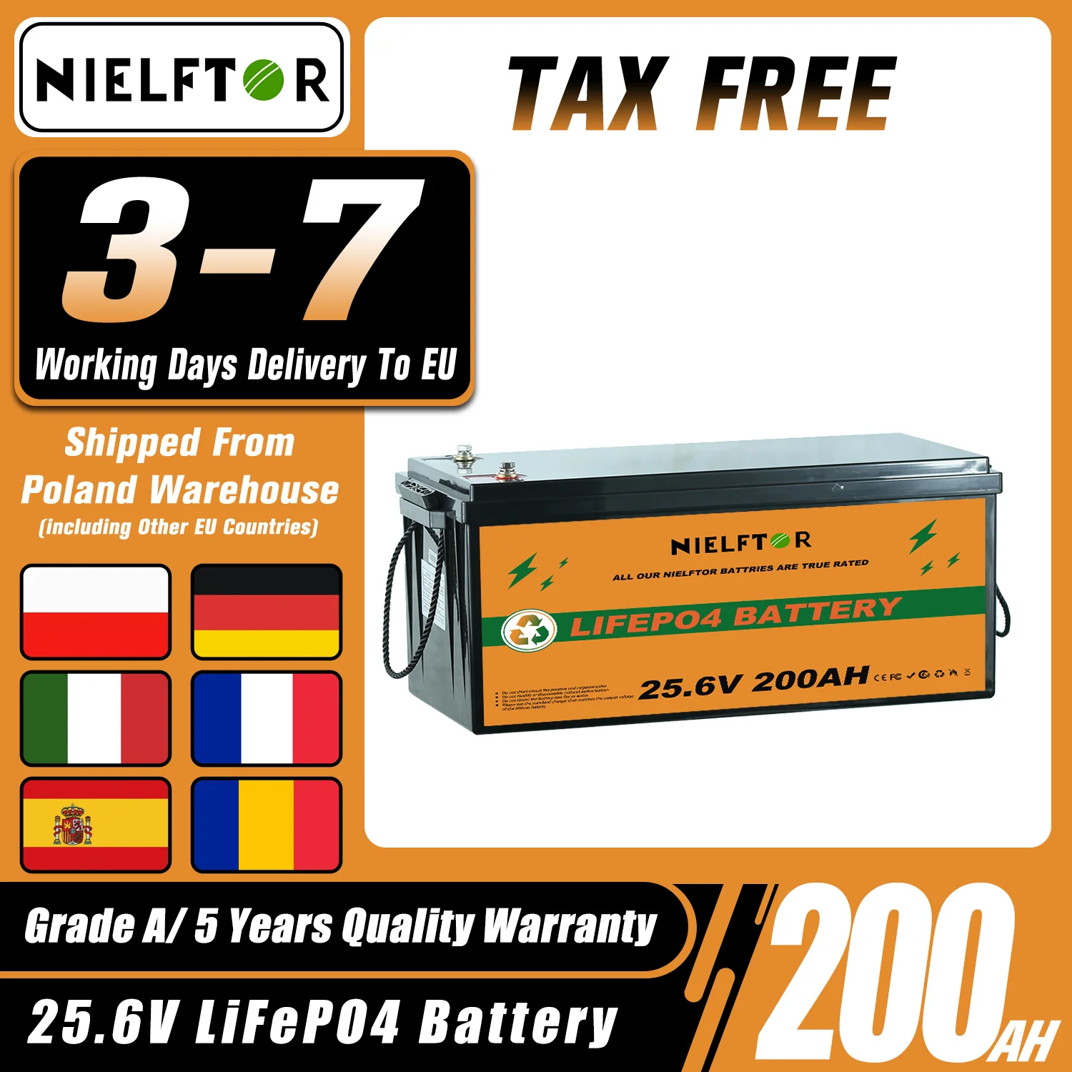 NIELFTOR LiFePO4 Battery Pack 12V 24V 48V 100Ah 200Ah 300Ah, 12.8V 51.2V Lithium Iron Phosphate Battery Built in BMS for Solar Boat No Tax