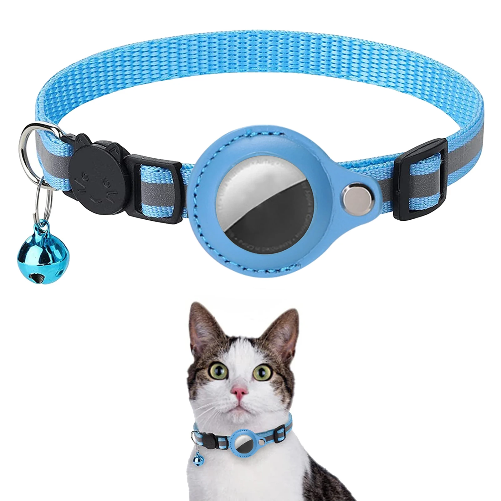 CatCollarForAirTagDetachableCatCollarsWithBellsSafetyBuckle