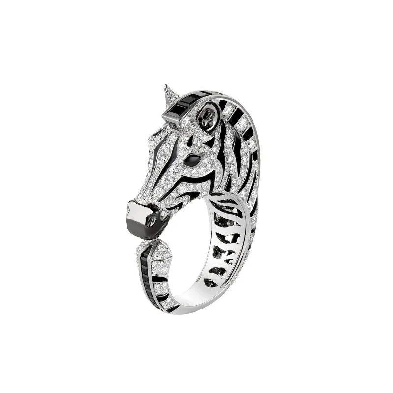 925 Gold-Plated Ring with High-Carbon Diamond, Zebra Black Enamel – Trendy & Versatile Niche Jewelry for Women