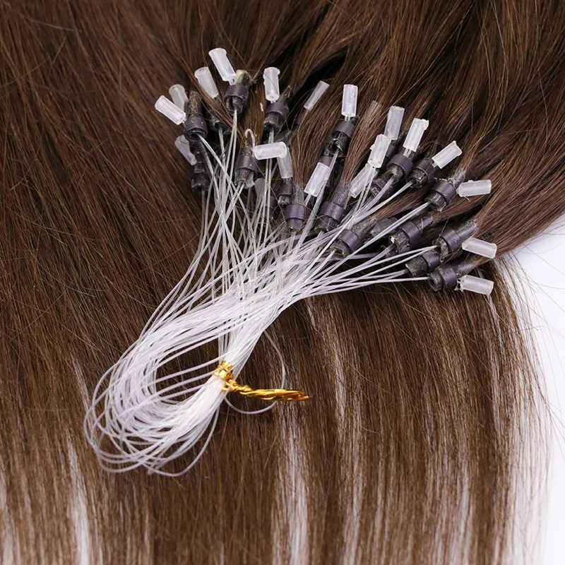 Micro Loop Hair Extensions Human Hair Soft Keration Glue With Micro Loop Line Straight Natural Link HairPieces