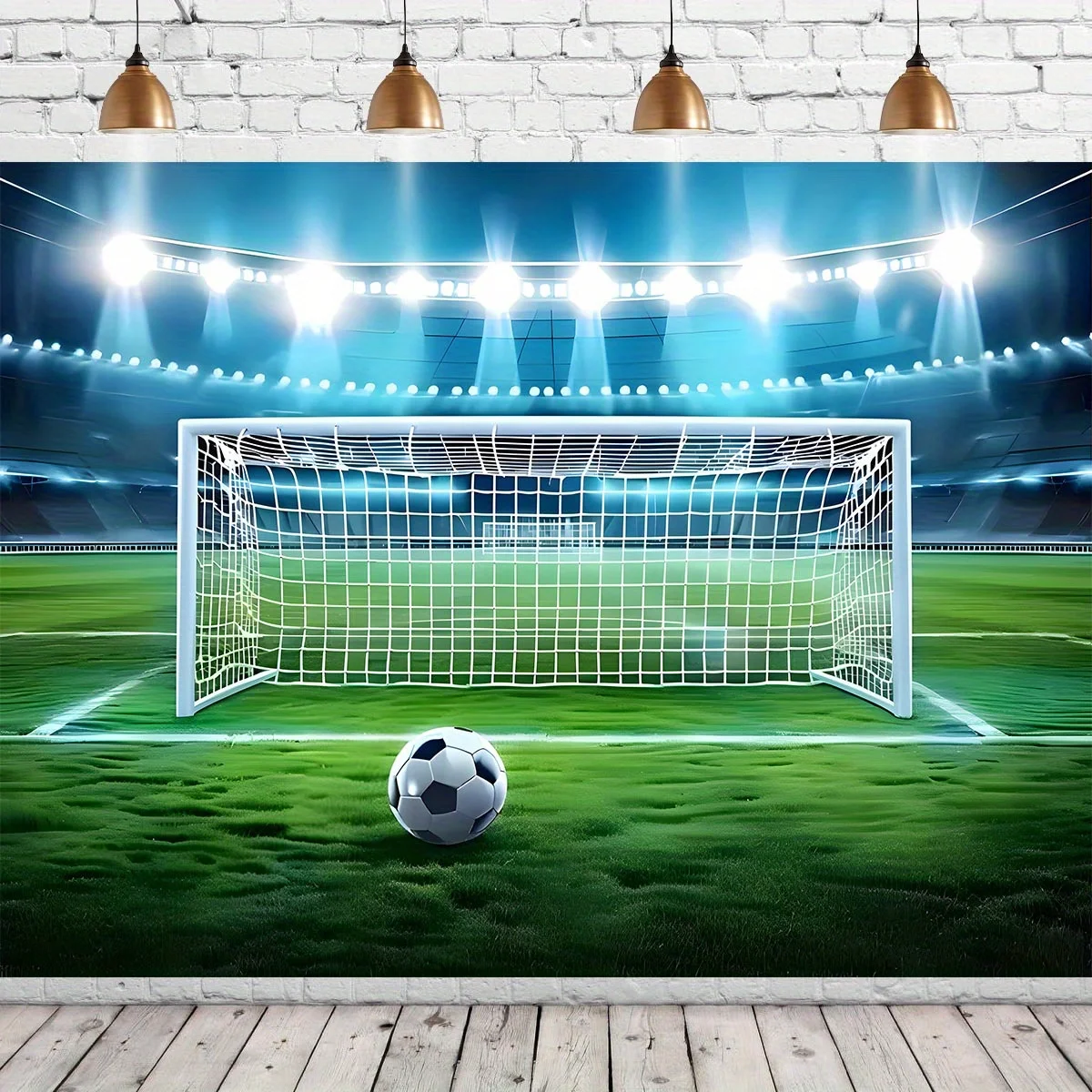 Football goalpost and ball background banner - a vibrant sports scene with white goalposts, green grass, and football - Image 2