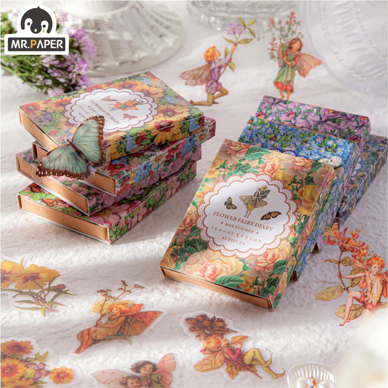 Mr.paper Boxed Flower Fairy Diary Series Decorative Diary Stickers Scrapbook Planner Japanese Decorative Stationery Stickers
